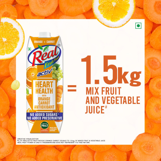 Real Activ Orange Carrot Fruit Juice - No Added Sugars & Preservatives
