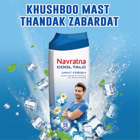 Navratna Cool Mint Fresh Talc - Instant Sweat Absorption & Cooling Effect