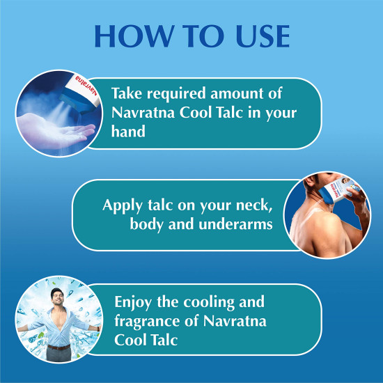 Navratna Cool Mint Fresh Talc - Instant Sweat Absorption & Cooling Effect