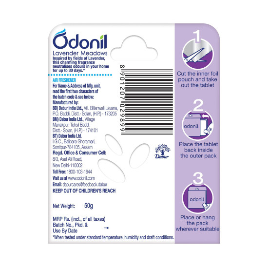Odonil Air Freshener Tablet - 50g (Lavender Meadows) - Long-lasting Fragrance
