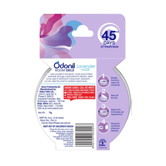 Odonil Room Freshening Gelz Lavender Musk 75g - Long-lasting Fragrance