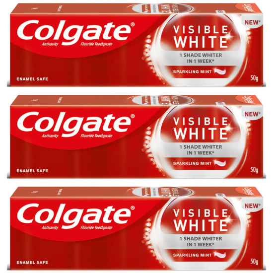Colgate Toothpaste - Visible White Sparkling Mint (50g) Pack of 3 - Whitening Formula