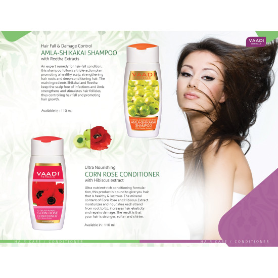 Vaadi Herbals Amla Shikakai Hair fall and Damage Control Shampoo with Corn Rose Conditioner - Nourishing Hair Care