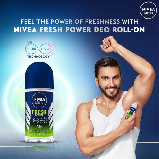 Nivea Deodorant Roll On, Fresh Power for Men - Long-lasting Freshness