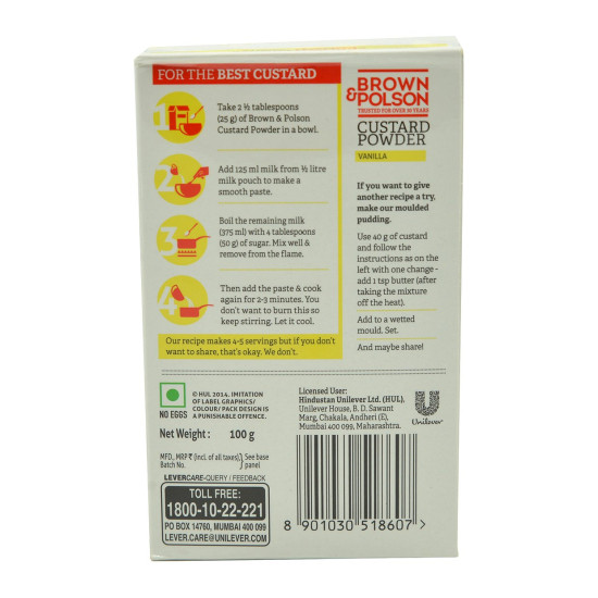 Brown & Polson Vanilla Custard Powder, 100g - Easy Dessert Solution