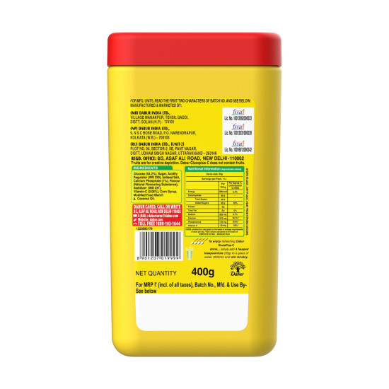 Dabur GlucoPlus-C Instant Energy Glucose - Lemon Flavour | Boosts Immunity & Supports Bone Health