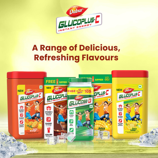 Dabur GlucoPlus-C Instant Energy Glucose - Lemon Flavour | Boosts Immunity & Supports Bone Health