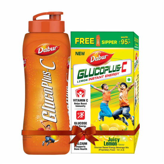 Dabur GlucoPlus-C Instant Energy Glucose Lemon Flavour - Boosts Immunity & Supports Bone Health
