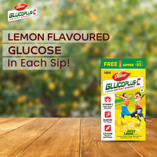 Dabur GlucoPlus-C Instant Energy Glucose Lemon Flavour - Boosts Immunity & Supports Bone Health