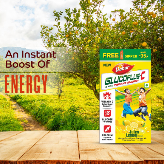 Dabur GlucoPlus-C Instant Energy Glucose Lemon Flavour - Boosts Immunity & Supports Bone Health