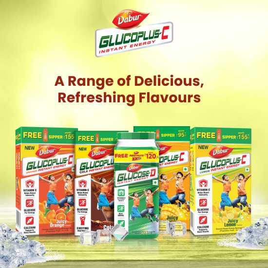 Dabur GlucoPlus-C Instant Energy Glucose Lemon Flavour - Boosts Immunity & Supports Bone Health