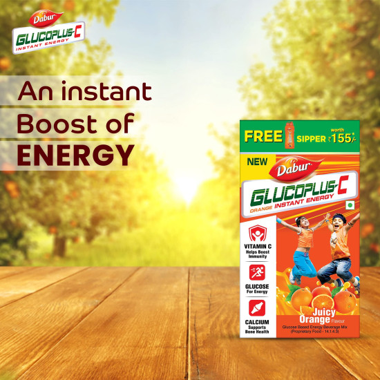 DABUR Glucoplus-C Instant Energy Glucose Orange Flavour - Boosts Energy & Immunity
