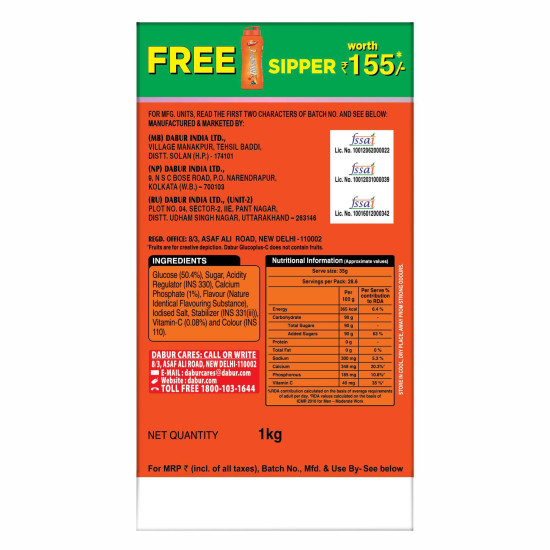 DABUR Glucoplus-C Instant Energy Glucose Orange Flavour - Boosts Energy & Immunity
