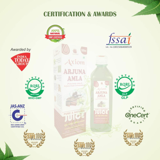Jeevan Ras Arjuna Amla Swaras Herbal Juice (500 ml) | Natural Source of Calcium | Controls Blood Pressure | Control Cholesterol Level | No Added Sugar | 100% Natural WHO GMP Certified