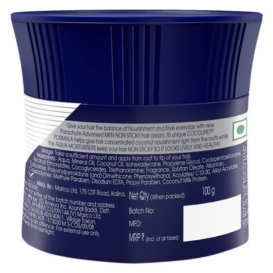 Parachute Advansed Hair Cream For Men - Non Sticky Coconut Goodness