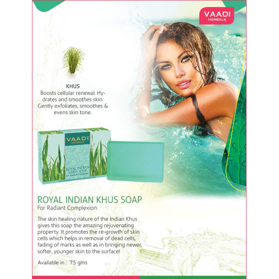 Vaadi Herbals Royal Indian Khus Soap with Olive and Soyabean Oil - Rejuvenate Your Skin