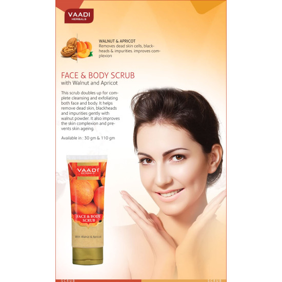 Vaadi Herbals Face and Body Scrub with Walnut and Apricot - Exfoliate and Nourish