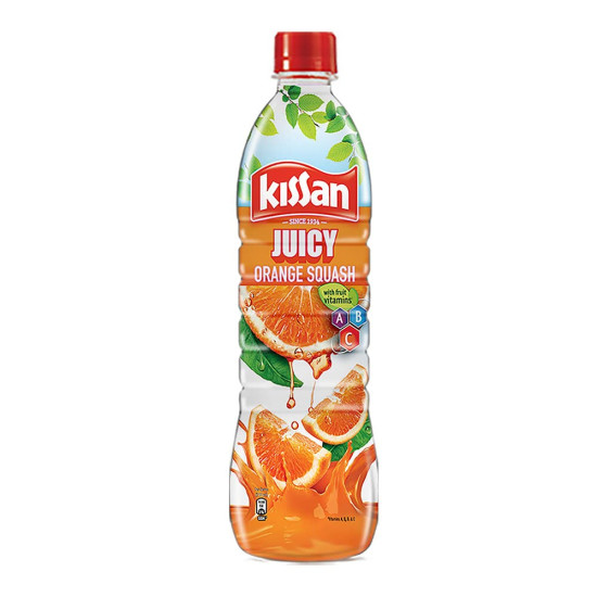 Kissan Orange Vegetarian Squash Bottle, 750Ml - Real Fruit Flavor