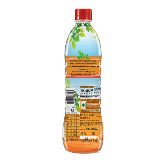 Kissan Orange Vegetarian Squash Bottle, 750Ml - Real Fruit Flavor