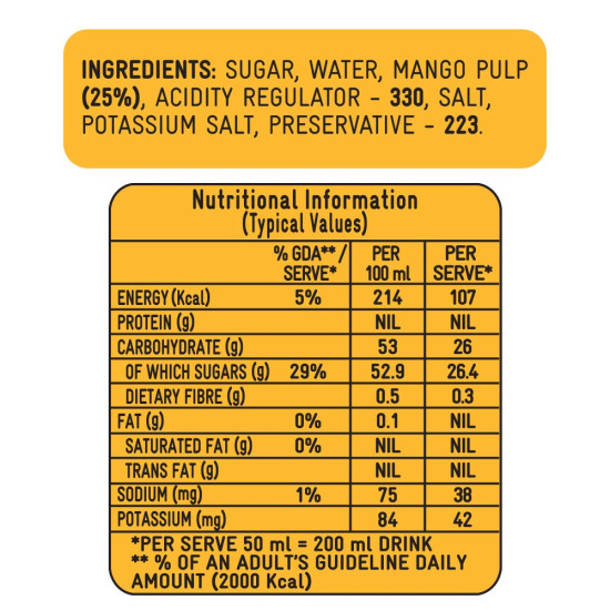Kissan Mango Squash Bottle, 750 ml - Refreshing Fruit Drink