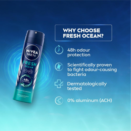 NIVEA MEN Fresh Ocean Deodorant, 150ml - Long-lasting Freshness