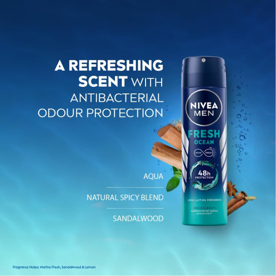 NIVEA MEN Fresh Ocean Deodorant, 150ml - Long-lasting Freshness