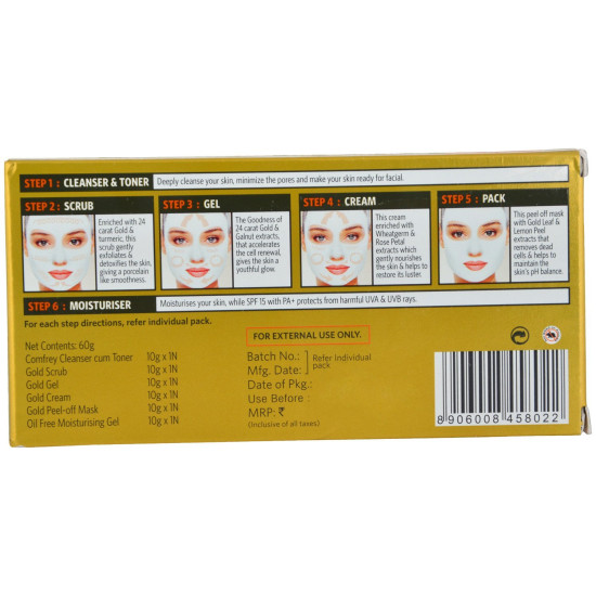 VLCC Facial Kit - Gold Bleach, 60g Box - Luxurious Skin Radiance