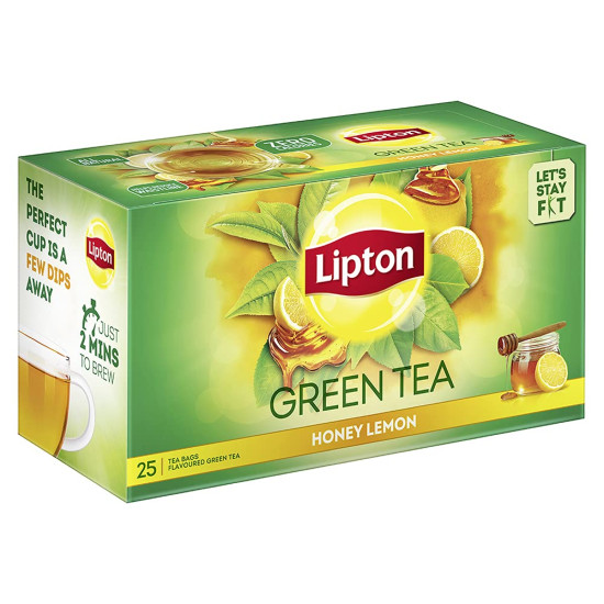 Lipton Honey Lemon Green Tea Bags - 25 Pieces | Refreshing & Zero Calories