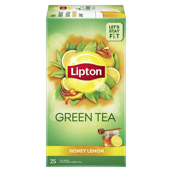 Lipton Honey Lemon Green Tea Bags - 25 Pieces | Refreshing & Zero Calories