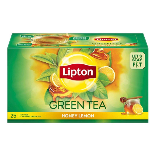 Lipton Honey Lemon Green Tea Bags - 25 Pieces | Refreshing & Zero Calories