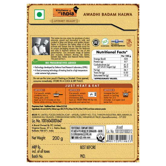 Kitchens of India Ready to Eat Badam Halwa - Authentic Indian Dessert