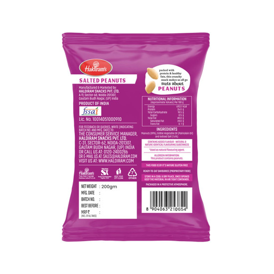 Haldirams Peanut - Salted, 200G - Authentic Indian Snack