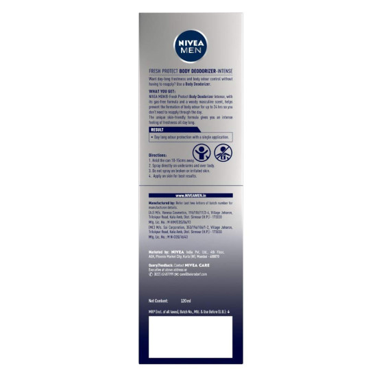 Nivea Intense Deodorant For Men, 120ml - Long-lasting Freshness