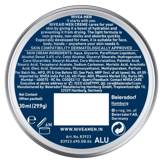 Nivea Men Creme - Non Greasy Moisturizer for Face, Body & Hands