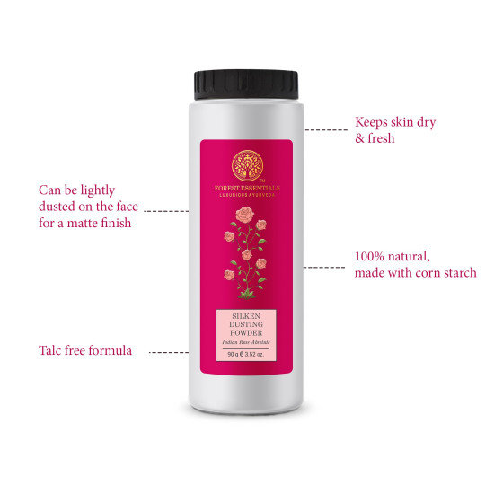 Forest Essentials Silken Dusting Powder Indian Rose Absolute - Natural Talc Free