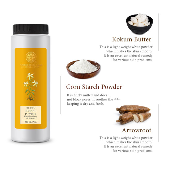 Forest Essentials Silken Dusting Powder Mashobra Honey & Vanilla - Natural Talc Free Powder
