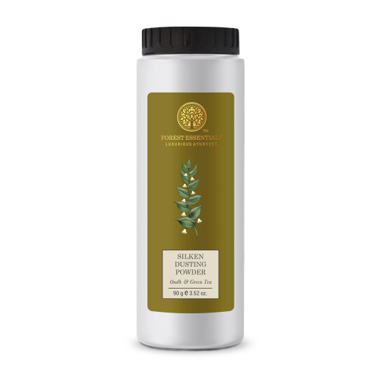 Forest Essentials Silken Dusting Powder Oudh & Green Tea - Talc-Free Natural Scent
