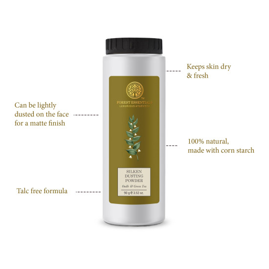 Forest Essentials Silken Dusting Powder Oudh & Green Tea - Talc-Free Natural Scent