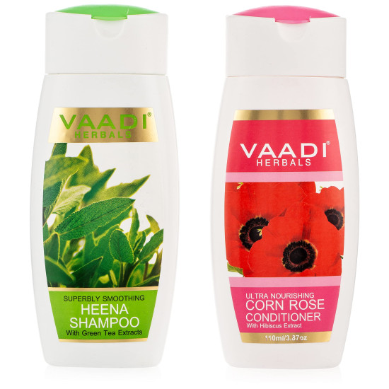 Vaadi Herbals Superbly Smoothing Henna Shampoo & Corn Rose Conditioner - Natural Hair Care