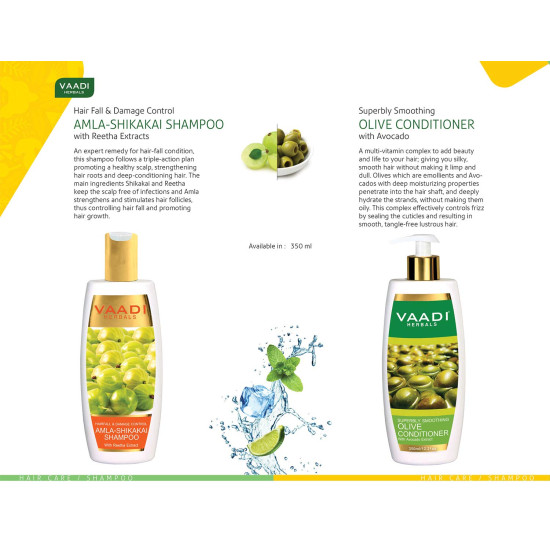 Vaadi Herbals Amla Shikakai Hair Fall and Damage Control Shampoo with Olive Conditioner - Nourishing Hair Care