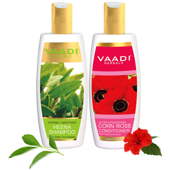 Vaadi Herbals Superbly Smoothing Heena Shampoo & Corn Rose Conditioner - Natural Hair Care