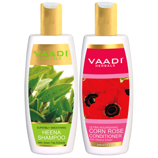 Vaadi Herbals Superbly Smoothing Heena Shampoo & Corn Rose Conditioner - Natural Hair Care