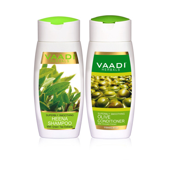Vaadi Herbals Superbly Smoothing Heena Shampoo & Olive Conditioner - Natural Hair Care Solution