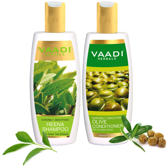 Vaadi Herbals Superbly Smoothing Heena Shampoo & Olive Conditioner - Natural Hair Care Solution