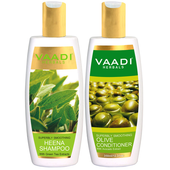 Vaadi Herbals Superbly Smoothing Heena Shampoo & Olive Conditioner - Natural Hair Care Solution