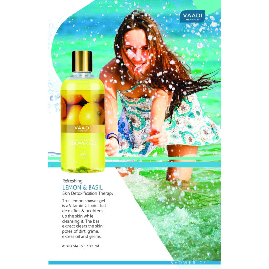 Vaadi Herbals Shower Gel, Refreshing Lemon and Basil - Skin Brightening & Detoxifying