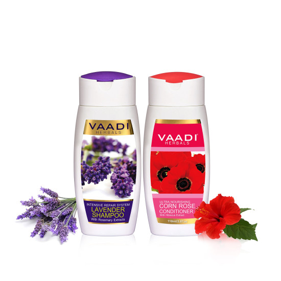 Vaadi Herbals Lavender Shampoo & Corn Rose Conditioner - Nourishing Hair Care Duo