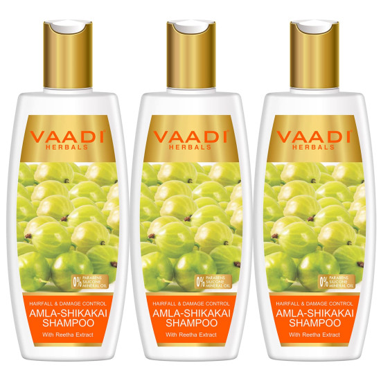 Vaadi Herbals Hair Fall and Damage Control Amla Shikakai Shampoo, 350ml (Pack of 3) - Ayurvedic Hair Care