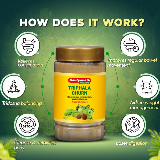 Baidyanath Triphala Churna | Helps Relieve Constipation | Quick Acidity & Gas Relief | Enriched With Amla - 500Gms (Pack Of 2)