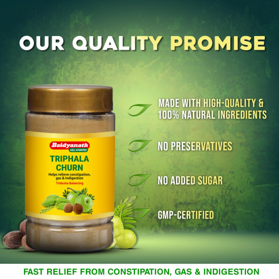 Baidyanath Triphala Churna | Helps Relieve Constipation | Quick Acidity & Gas Relief | Enriched With Amla - 500Gms (Pack Of 2)